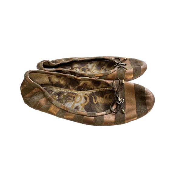 Sam Edelman Ballerina Flats Size 6 Felicia Leather Brown Rose Gold Stripes - Picture 1 of 10